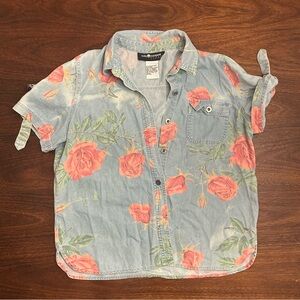Vintage Sag Harbor Denim Blouse with Rose Pattern